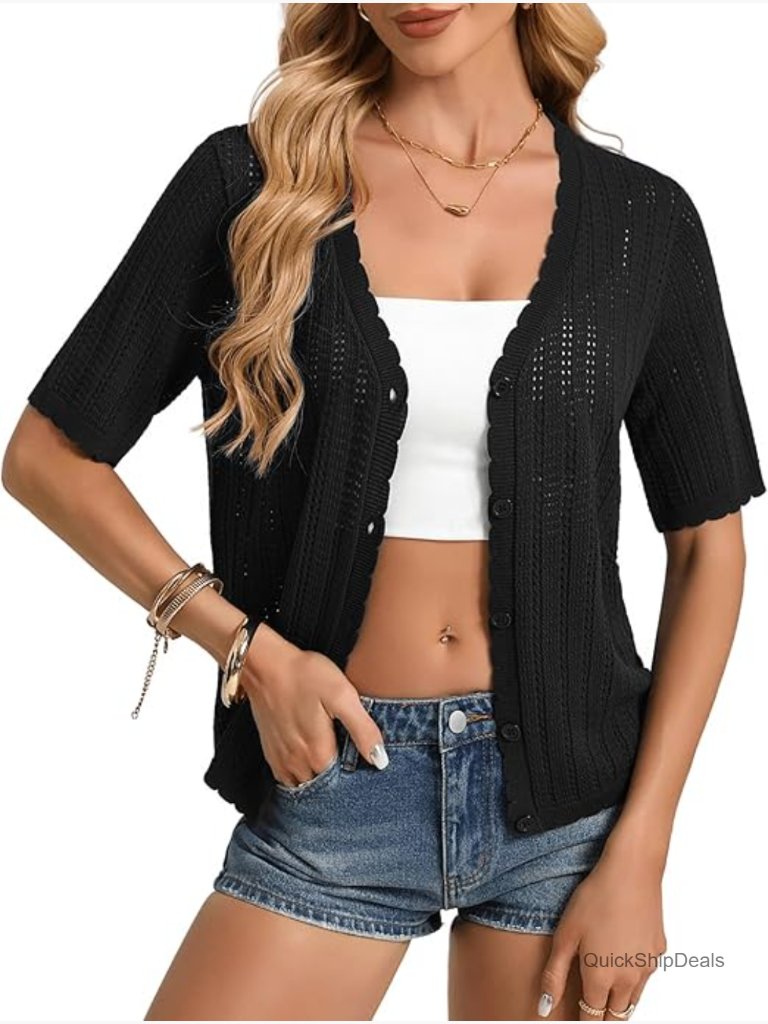Short Sleeve Summer Cardigan Sweater For Women Lightweight Shrug Crochet Beach